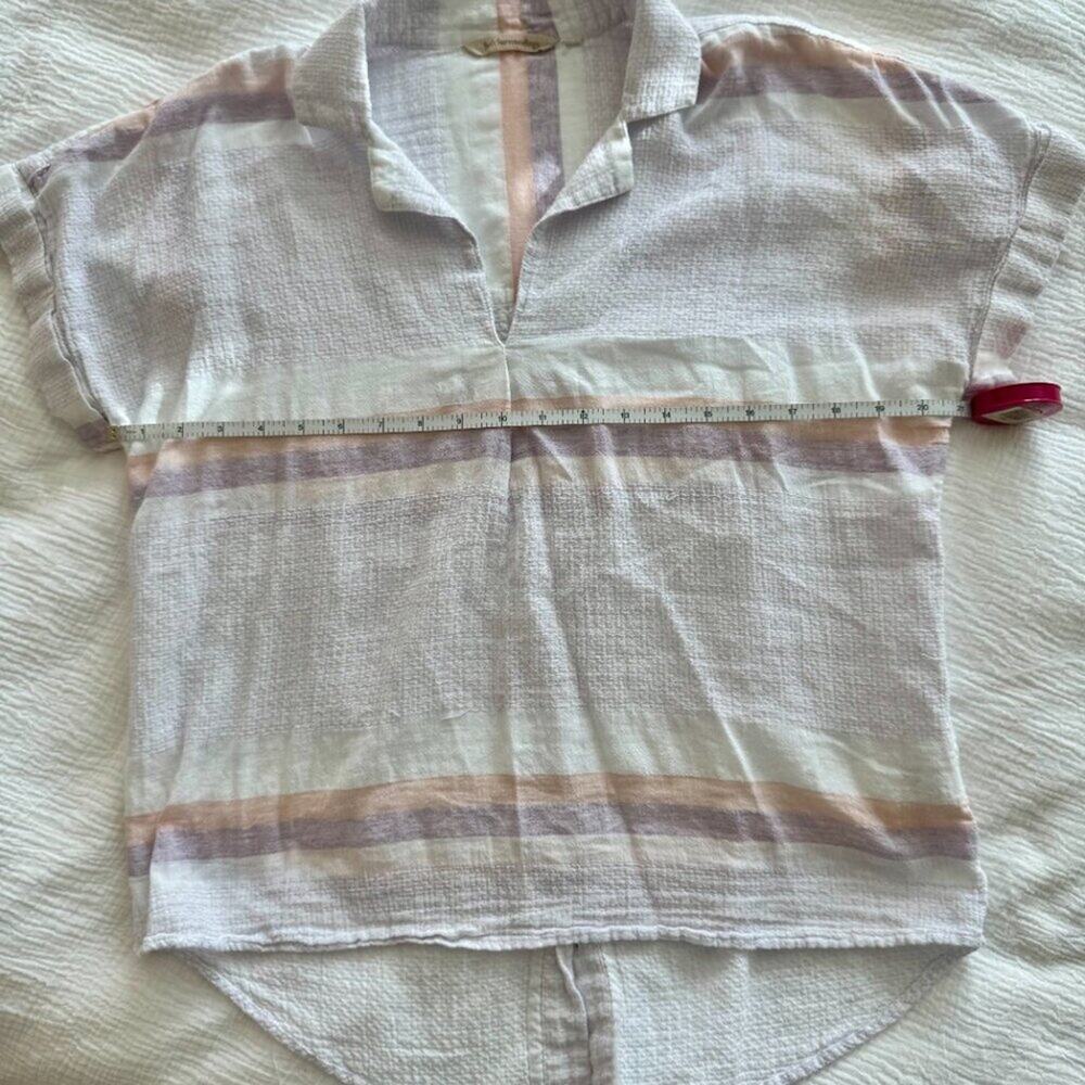 Cotton Gauze Button Back Blouse Women's Medium Coastal Soft Girl Spring Vacation - Picture 5 of 12